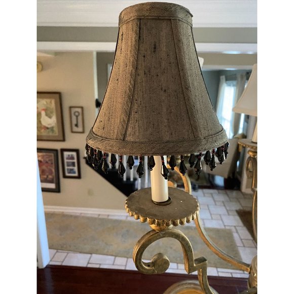 Greenish/Blackish/Grayish 6" Chandelier Shades, Black Beaded Fringe (Qty. 4) - Picture 7 of 8
